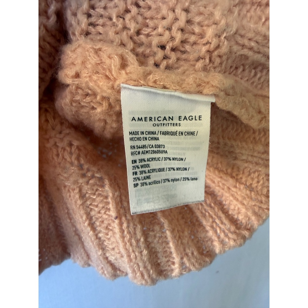 American Eagle Peach Cable Knit V-Neck Wool Blend Sweater Medium Oversized - Picture 5 of 8